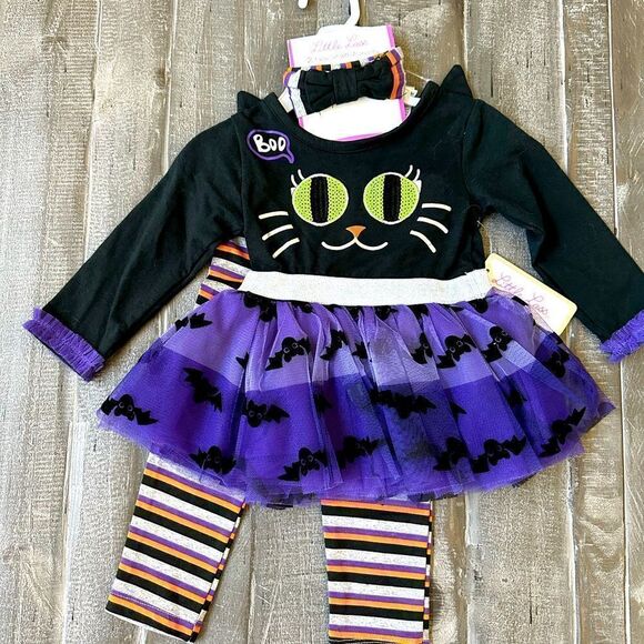 Girls Halloween Black Cat 2-pc Costume Outfit Headband Set 12 Mo - Picture 1 of 4